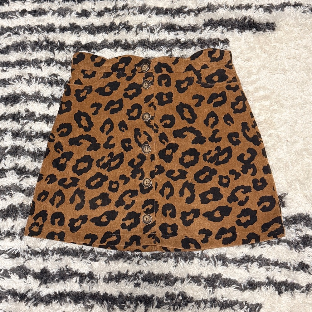 Blu Pepper Leopard Print Corduroy Button-Down Lined Mini Skirt Size Medium